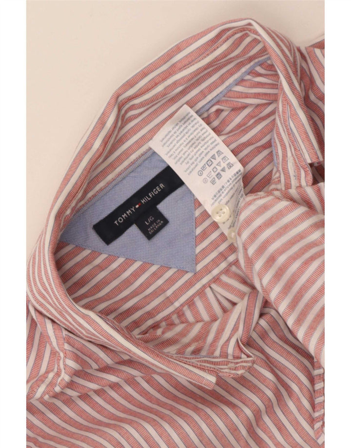 Camisa masculina Tommy Hilfiger grande listrada rosa de algodão