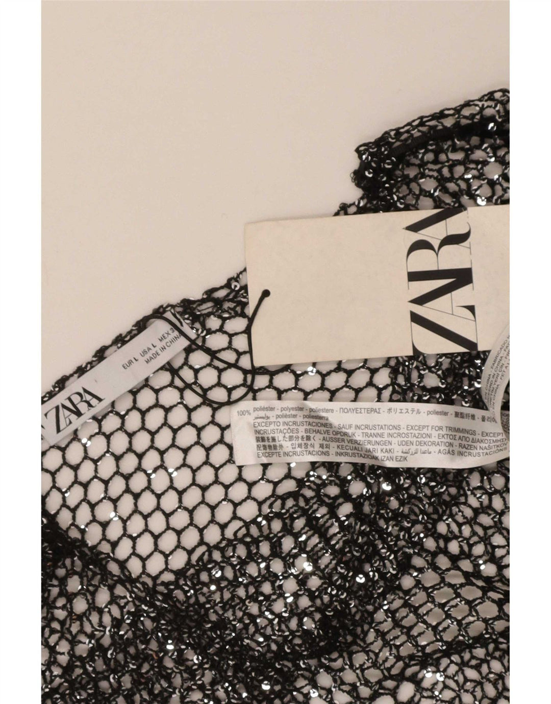 Zara Womens Oversized Crochet Crop Top Reino Unido 14 Grande Poliéster Preto