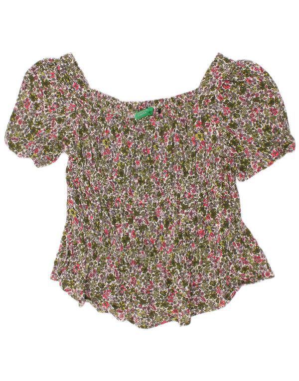 Blusa feminina Benetton 6-7 anos pequena viscose floral multicolorida