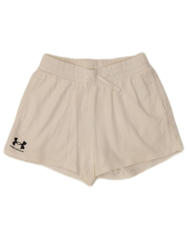 Shorts esportivos femininos Under Armour UK 10 pequeno algodão branco