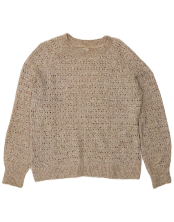 Suéter feminino Fat Face com gola canoa grande Reino Unido 8 pequeno bege nylon