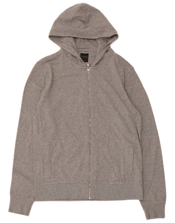 Zara Suéter masculino com capuz e zíper XL algodão manchado cinza