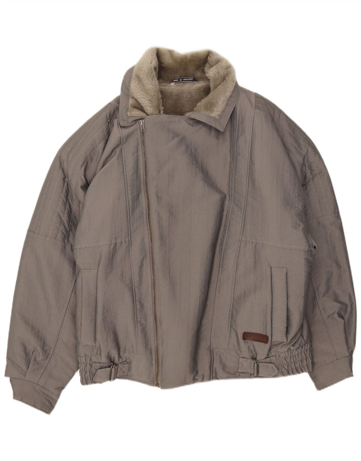 Jaqueta bomber Sherpa masculina vintage UK 40 grande cinza