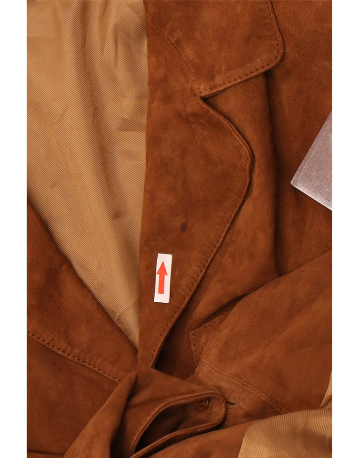Jaqueta blazer masculina vintage de camurça com 3 botões IT 48 couro marrom médio