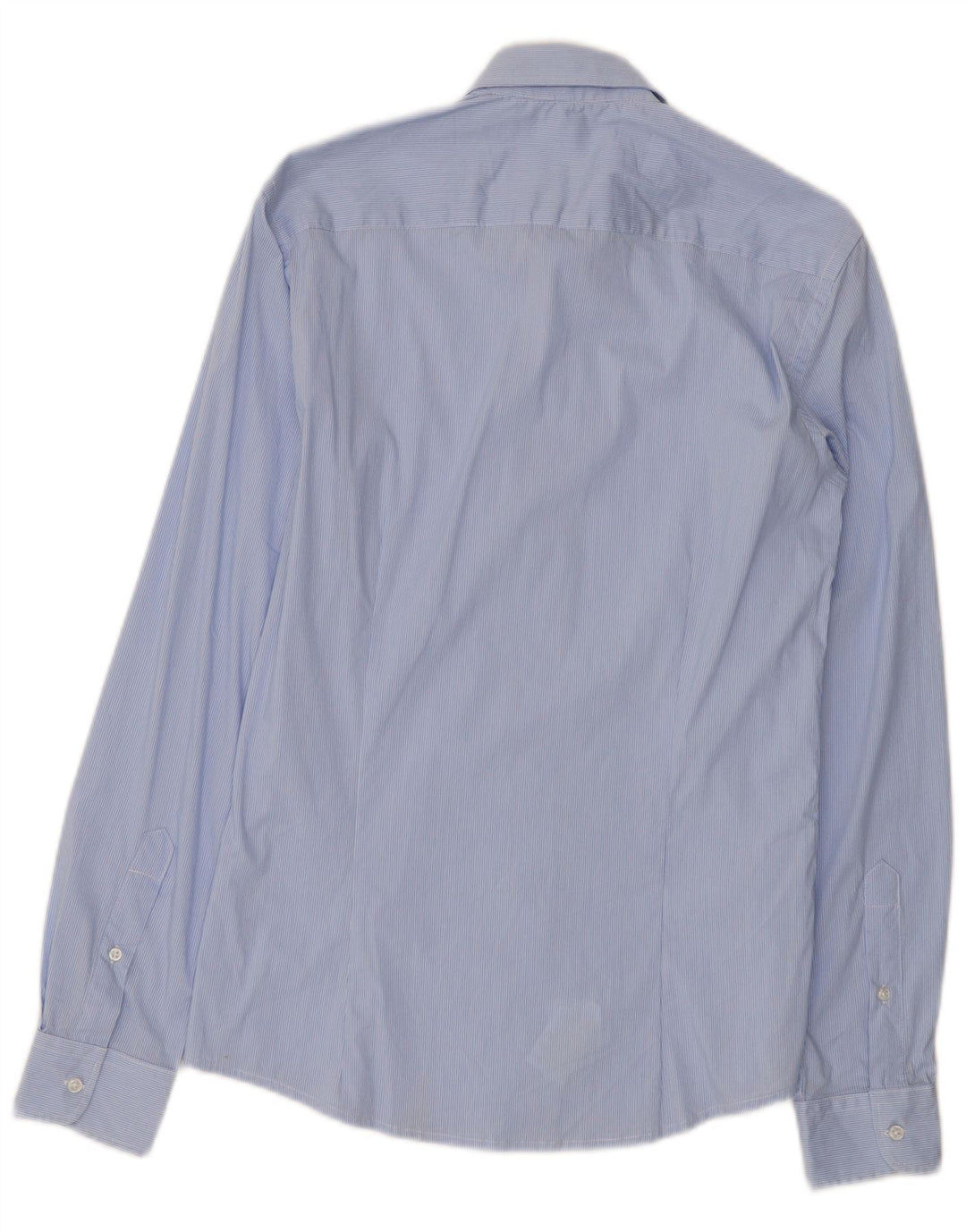 Camisa masculina Slim Benetton pequena listrada azul de algodão