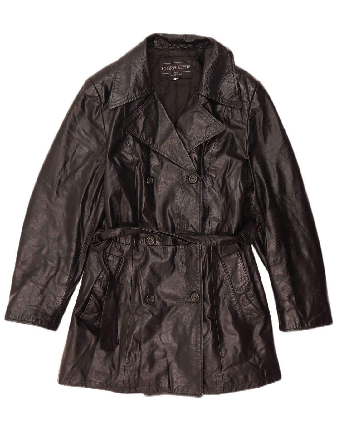 Casaco feminino vintage de couro com peito duplo IT 44 médio preto