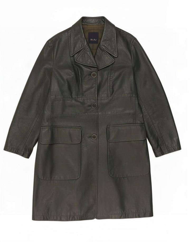 Casaco de couro feminino vintage IT 42 verde médio