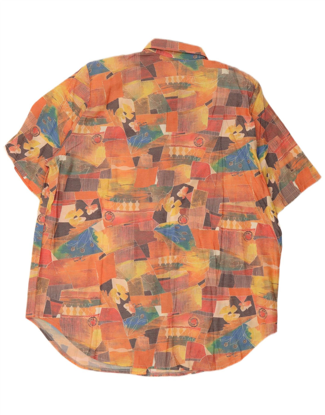Camisa feminina vintage de manga curta com padrão abstrato UK 20 2XL multicolorida