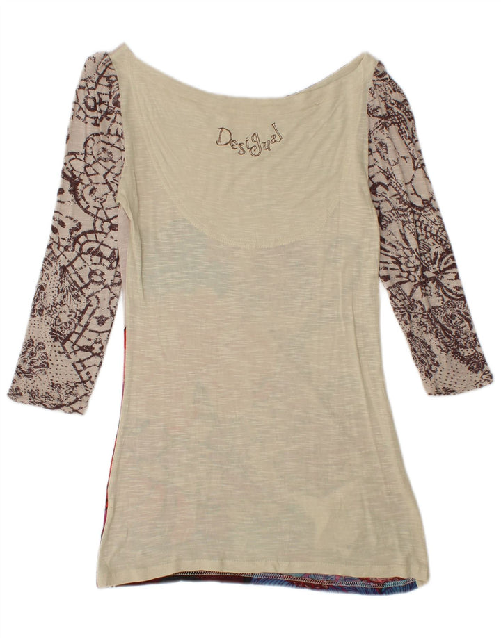 DESIGUAL Top gráfico feminino manga 3/4 UK 8 pequeno floral multicolorido