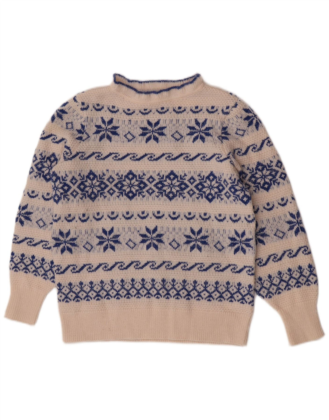 Suéter feminino Monsoon com gola tartaruga UK 12 médio branco Fair Isle