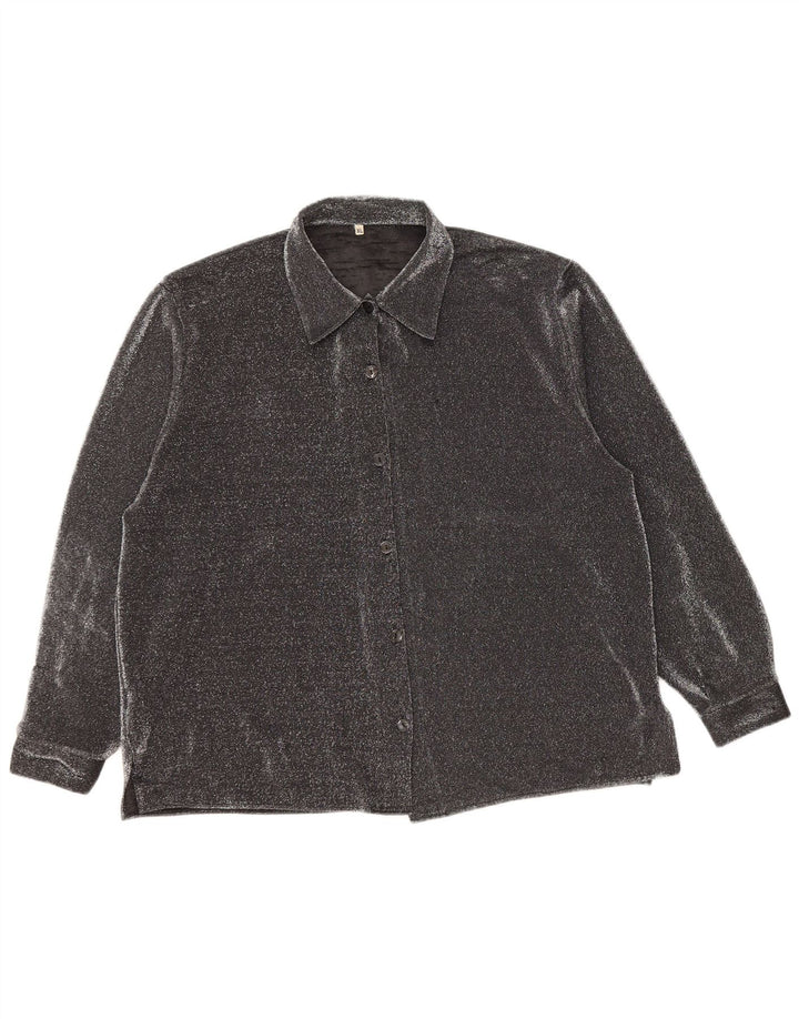 Blusa feminina VINTAGE de grandes dimensões Reino Unido 16 grande poliéster preto manchado