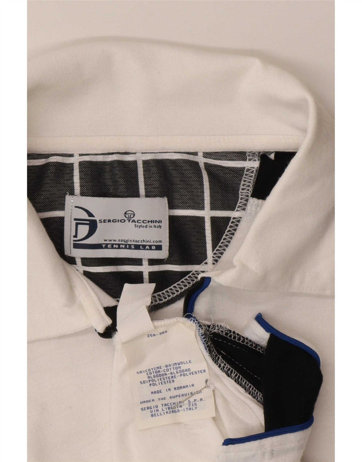 Camisa polo masculina Sergio Tacchini pequena branca de algodão colorblock