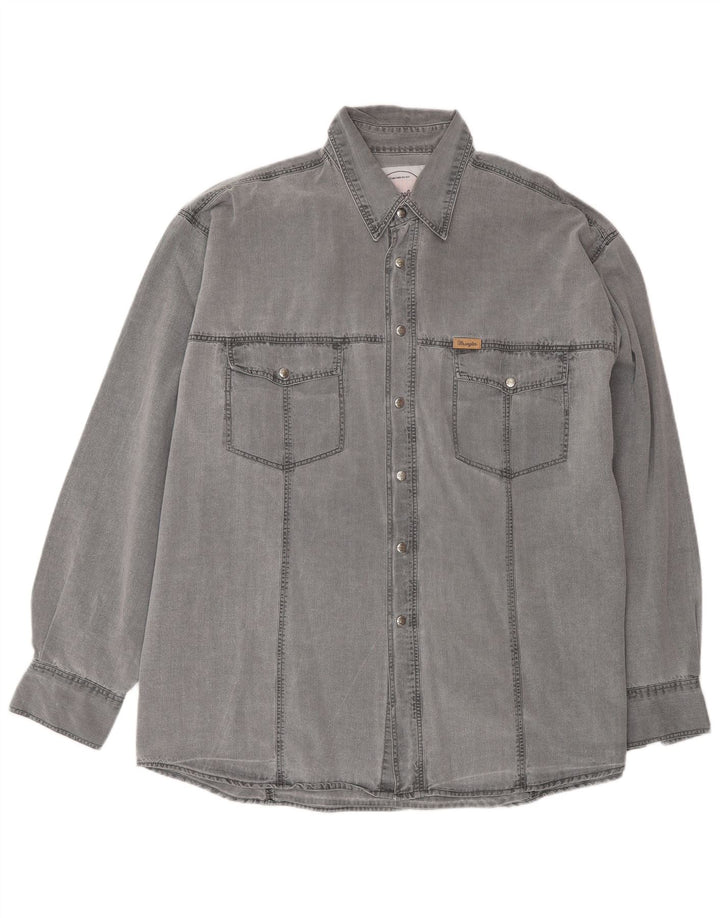 Wrangler Camisa jeans masculina XL algodão cinza