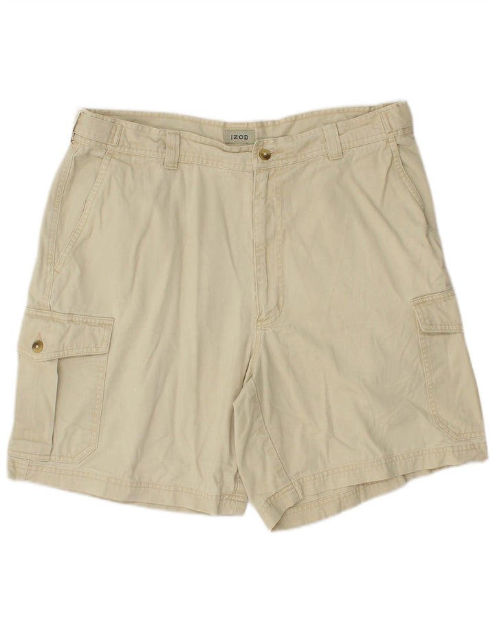 IZOD Mens Cargo Shorts W34 Grande Algodão Bege