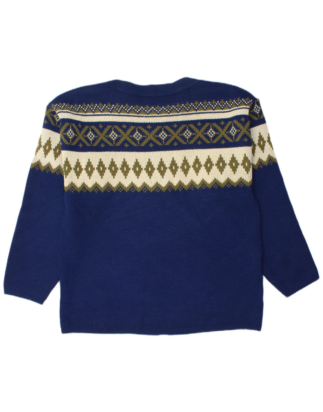 Suéter masculino VINTAGE com gola canoa médio azul marinho Fair Isle