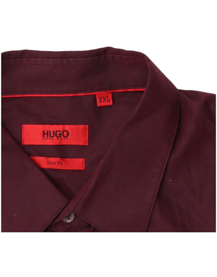 Camisa Slim Fit Masculina Hugo Boss 2XL Algodão Borgonha