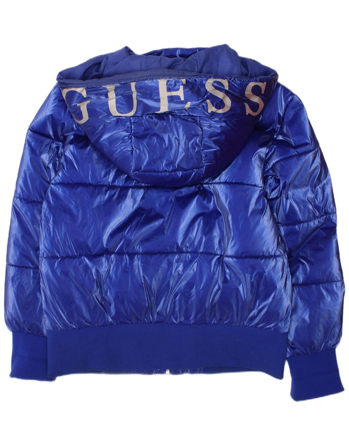 Casaco acolchoado com capuz gráfico Guess Girls 9-10 anos azul poliéster