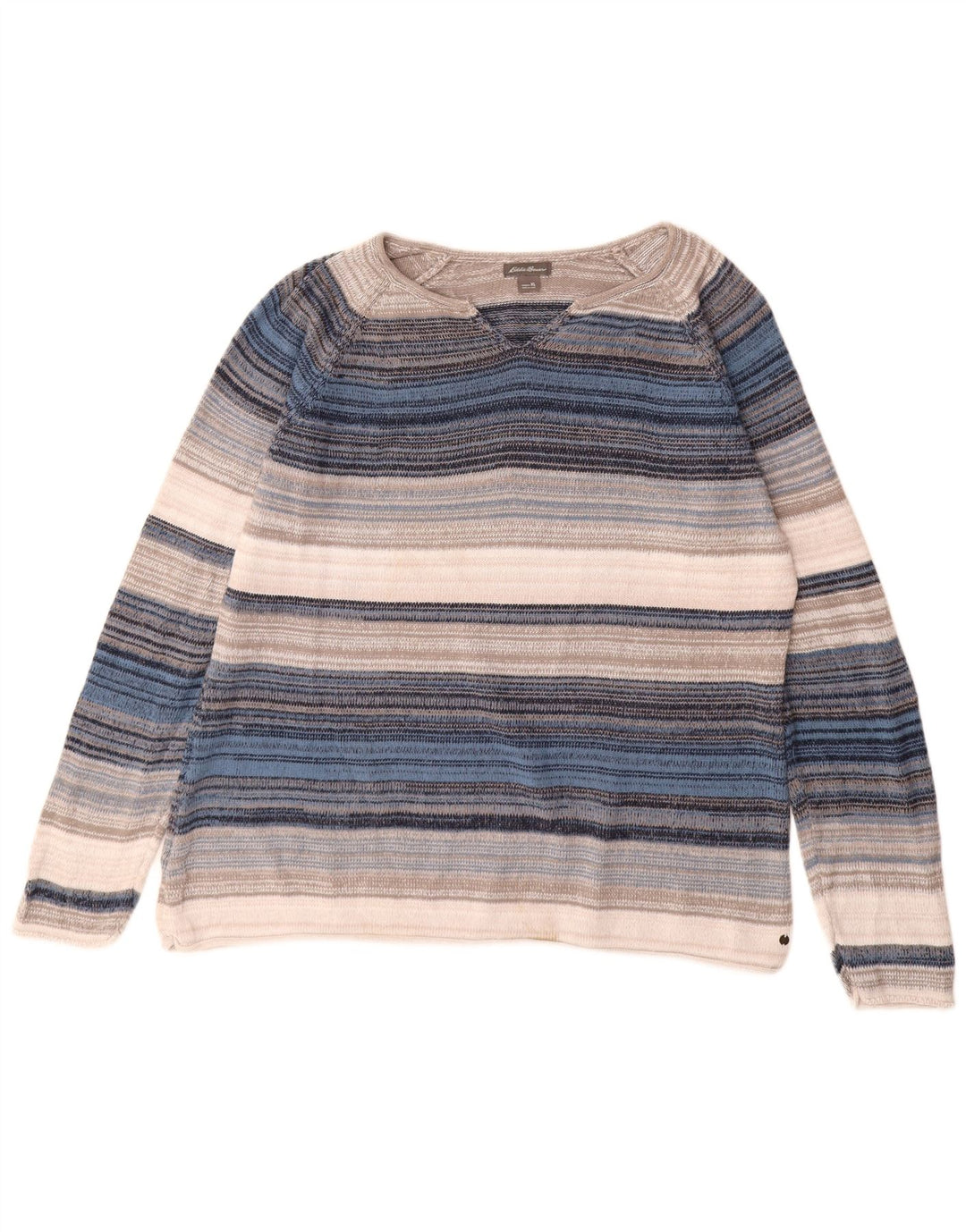 EDDIE BAUER Suéter feminino com decote em V UK 18 XL listrado multicolorido