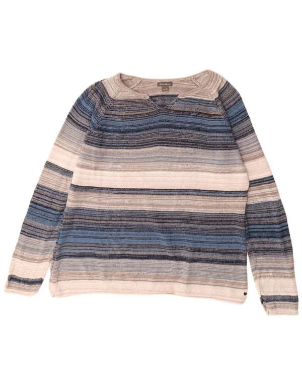 EDDIE BAUER Suéter feminino com decote em V UK 18 XL listrado multicolorido