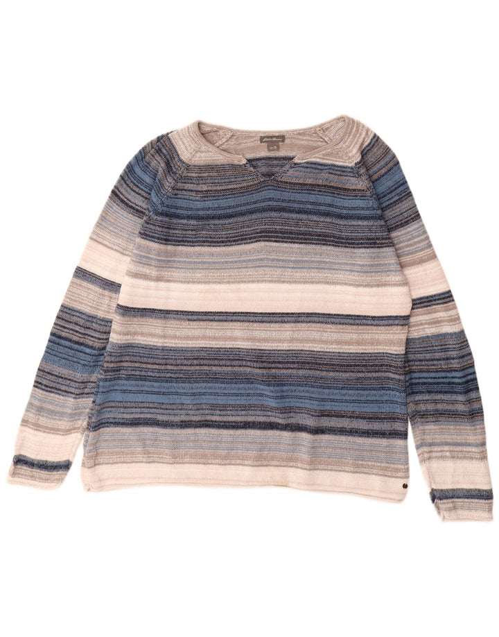 EDDIE BAUER Suéter feminino com decote em V UK 18 XL listrado multicolorido