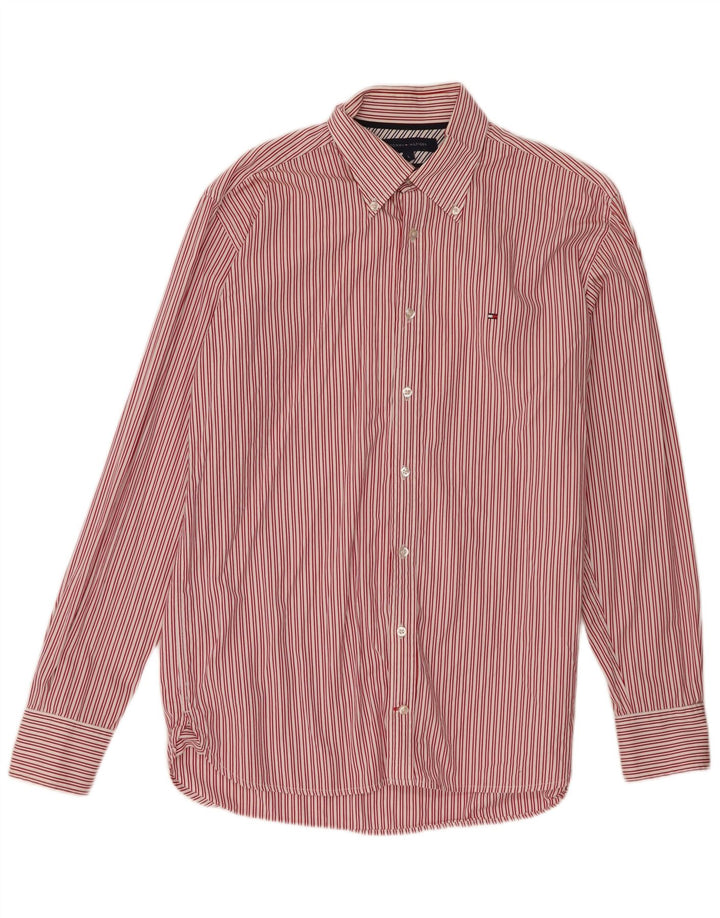 Camisa masculina Tommy Hilfiger grande listrada vermelha de algodão