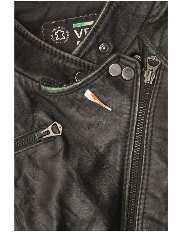 Jaqueta de motociclista de couro feminino vintage IT 44 couro preto médio