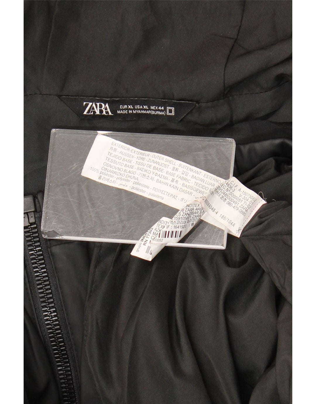 Jaqueta de chuva masculina Zara com capuz UK 42 XL poliéster preto