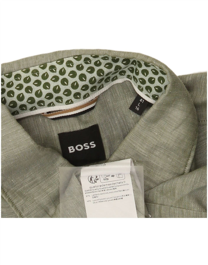 Camisa masculina Hugo Boss tamanho 41 grande linho verde