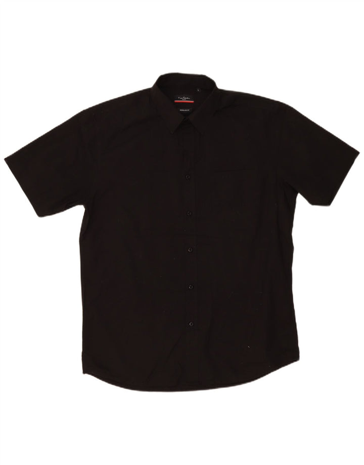Pierre Cardin Camisa masculina de manga curta regular fit grande poliéster preto