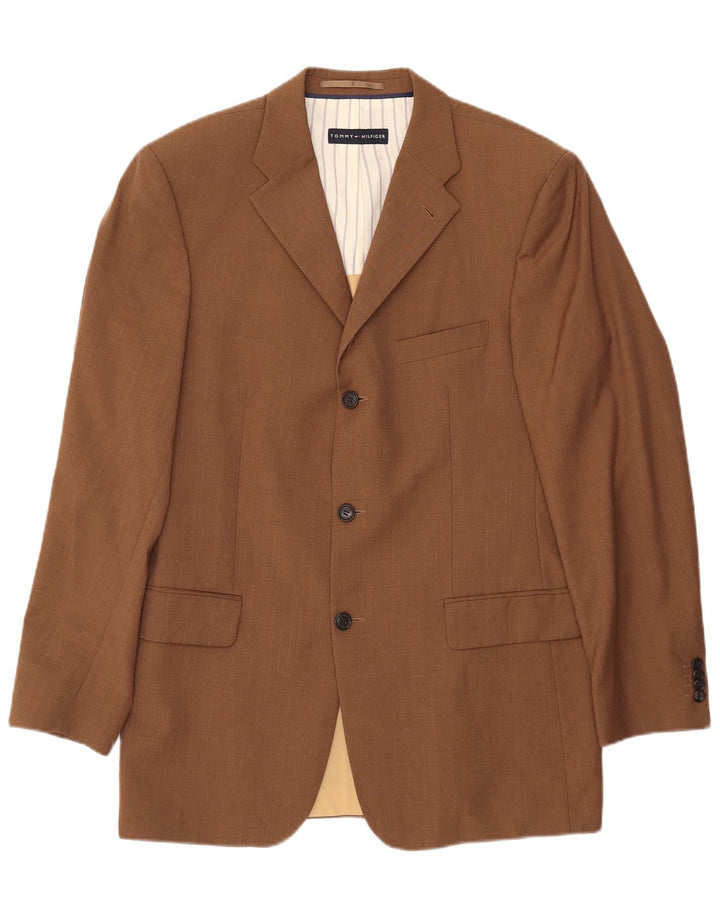 Jaqueta blazer masculina TOMMY HILFIGER com 3 botões Reino Unido 38 lã marrom médio