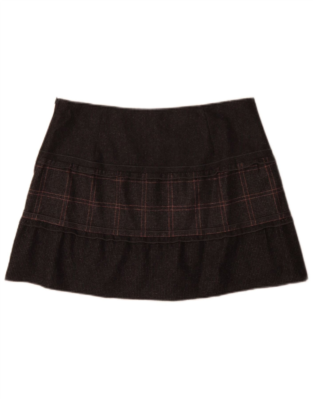 Mini saia feminina Benetton IT 44 médio W30 lã virgem xadrez cinza
