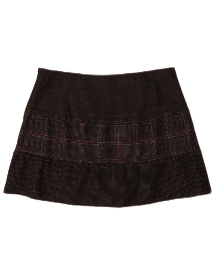 Mini saia feminina Benetton IT 44 médio W30 lã virgem xadrez cinza