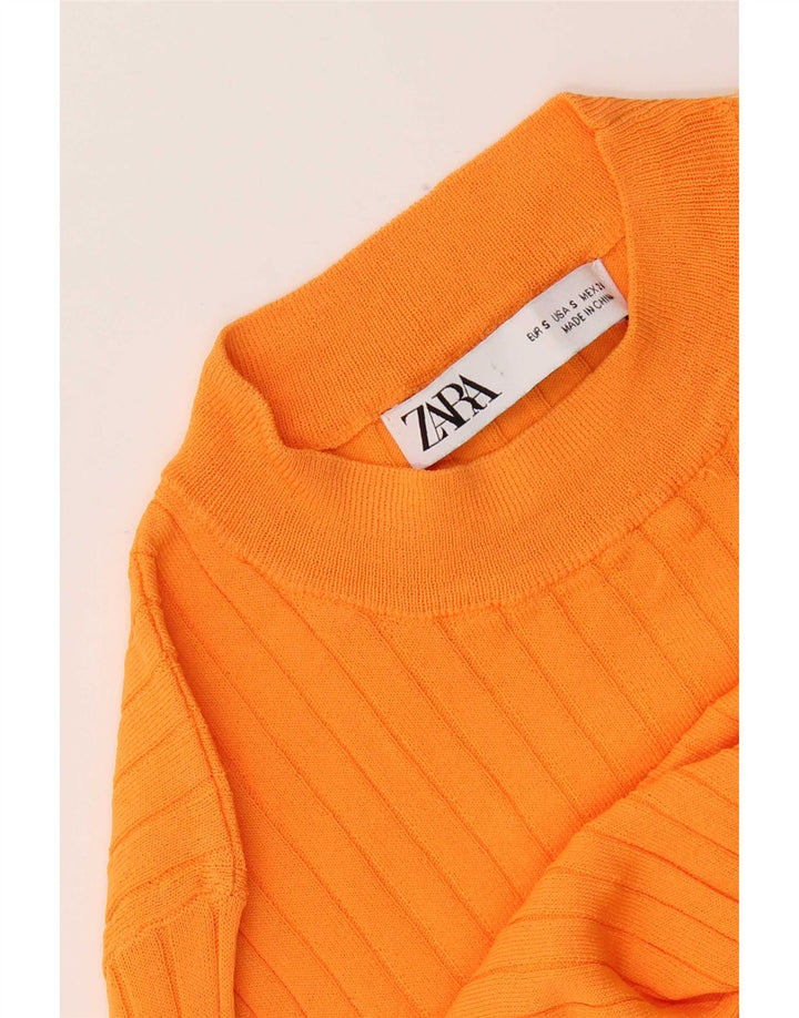 Zara Womens Crop Top Manga Longa Reino Unido 8 Pequeno Laranja