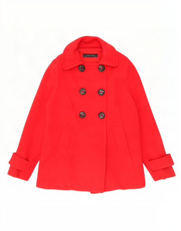 Zara Womens Pea Coat UK 10 Lã Vermelha Pequena