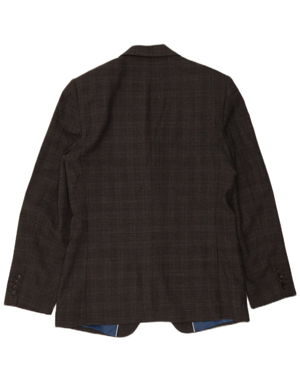 Jaqueta blazer masculina de 2 botões Marks & Spencer Reino Unido 40 lã xadrez cinza médio