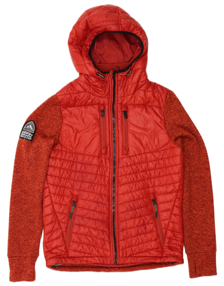 Jaqueta acolchoada masculina Superdry UK 38 poliéster manchado vermelho médio