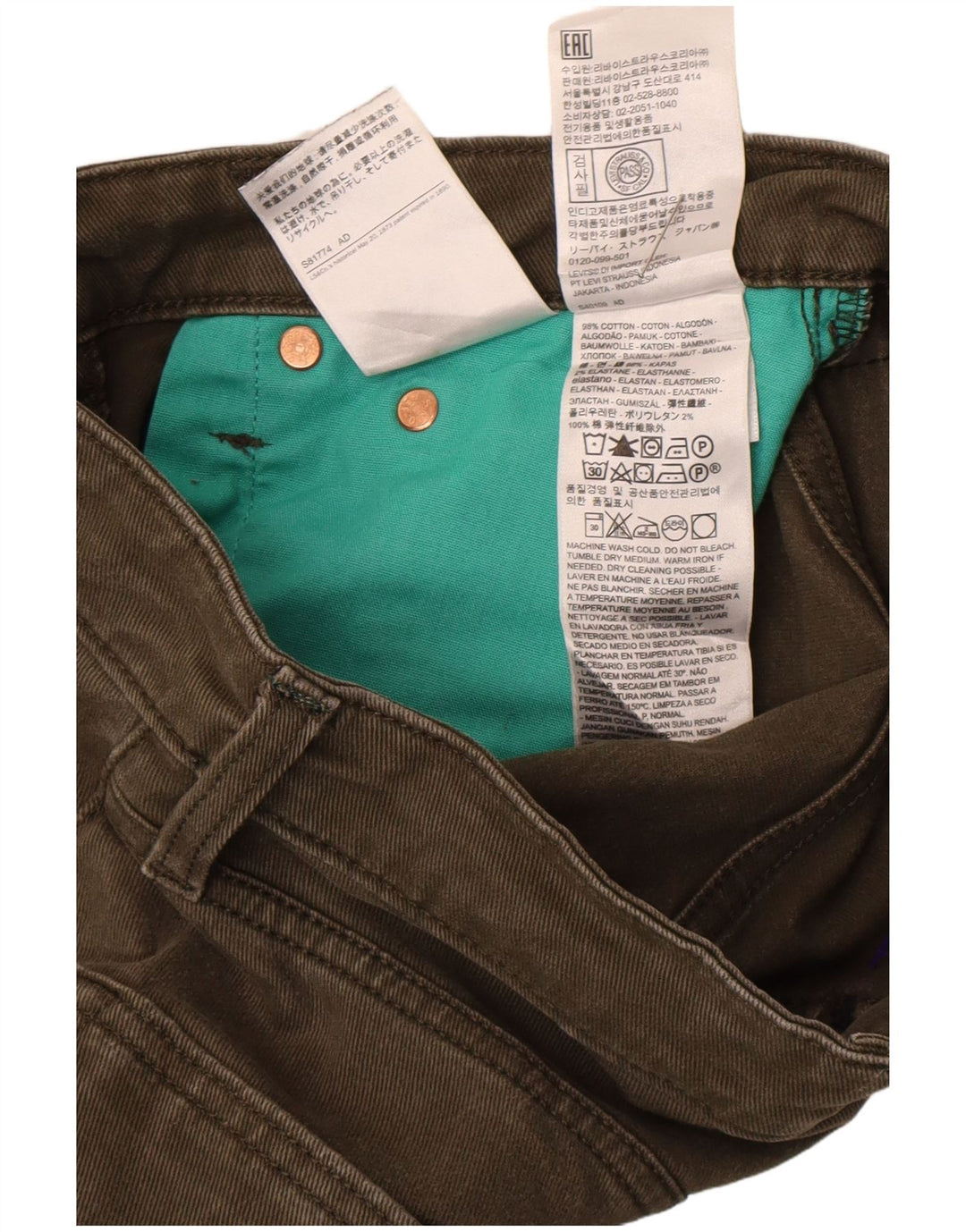 Levi's Masculino 511 Slim Jeans W28 L26 Verde Algodão