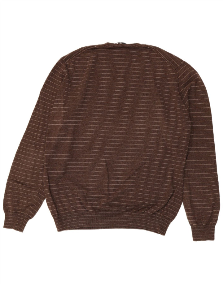 Suéter masculino Massimo Dutti com decote em V XL listrado marrom