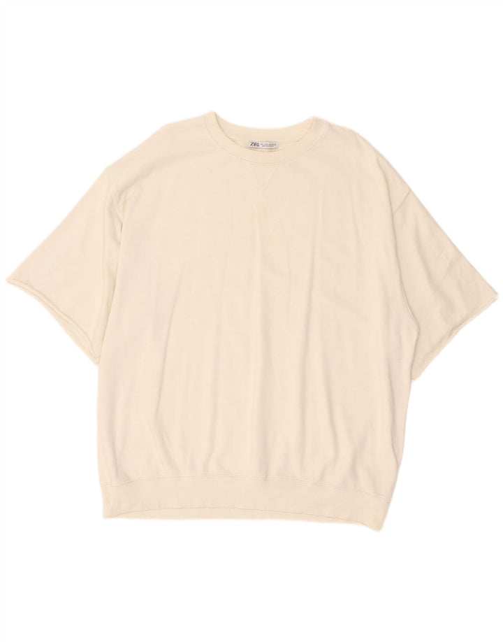 Zara moletom masculino manga curta jumper grande algodão branco