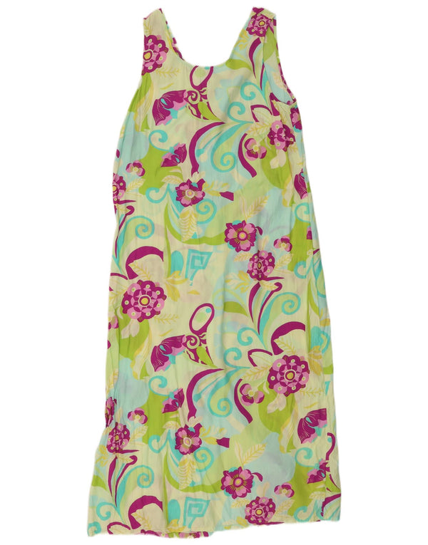 Vestido maxi feminino vintage sem mangas Reino Unido 16 grande viscose floral verde