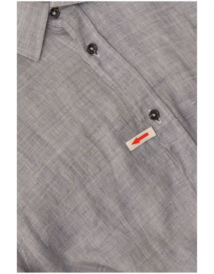 Camisa masculina Trussardi tamanho 39 linho manchado azul médio
