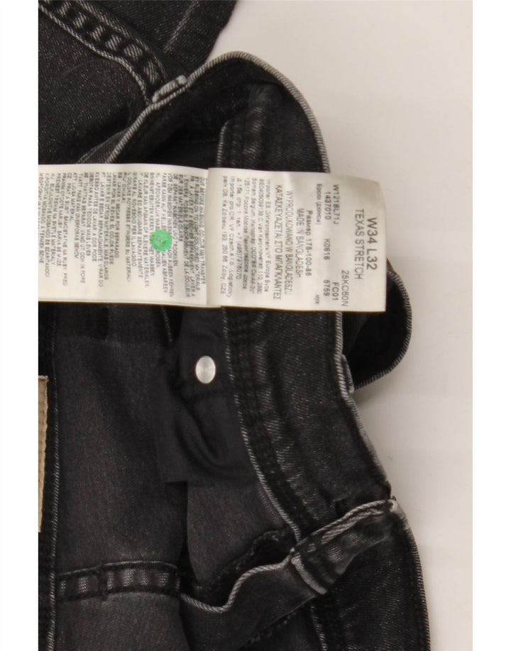 Wrangler Masculino Texas Stretch Straight Jeans W34 L32 Algodão Preto