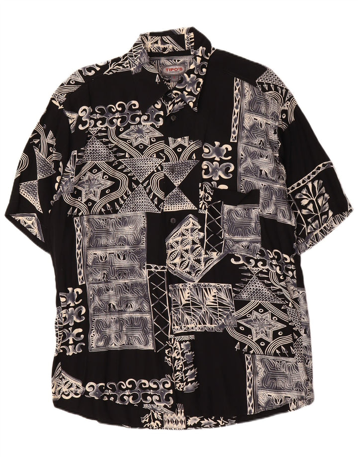 Tipo'S Camisa Masculina Manga Curta Grande Geométrica Preta
