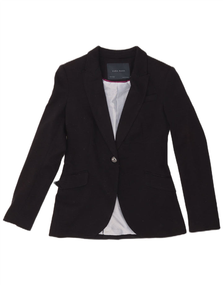 Jaqueta blazer feminina Zara com 1 botão Reino Unido 10 pequeno poliéster preto