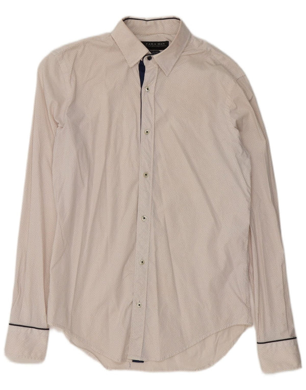 Camisa masculina Zara Slim Fit médio algodão manchado branco