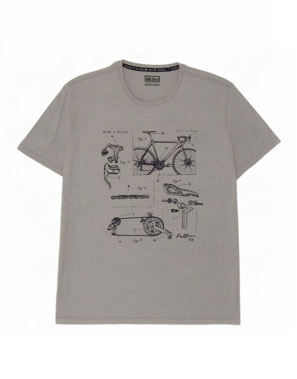 Camiseta gráfica masculina Fat Face Top 2XL algodão manchado cinza