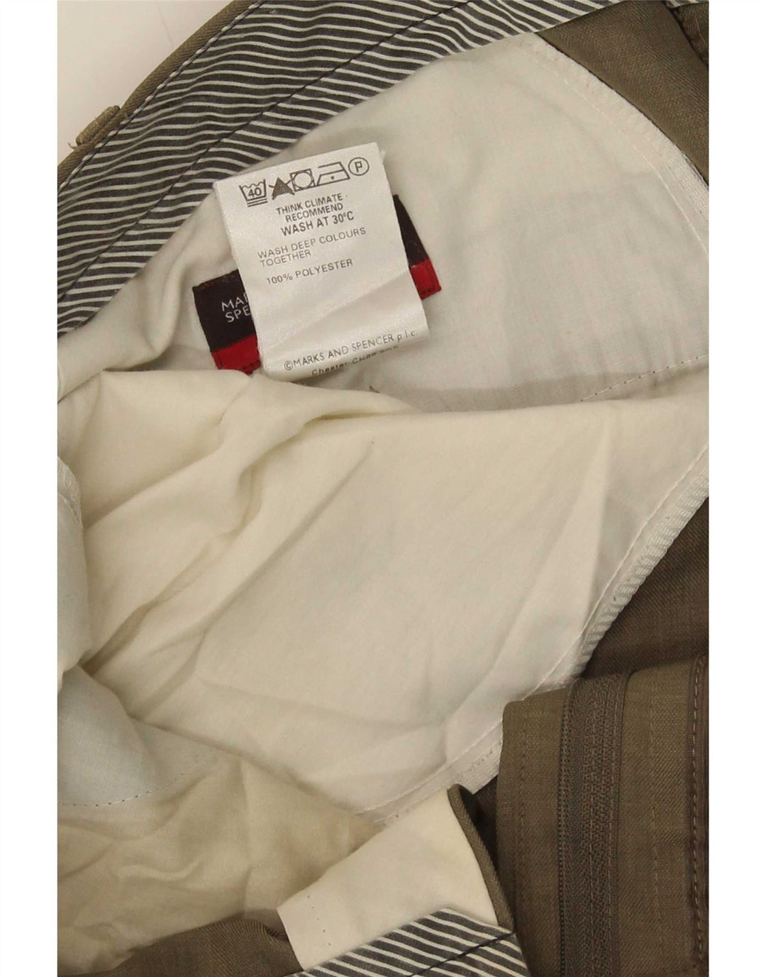 Calça masculina de terno reto Marks & Spencer W38 L33 poliéster bege