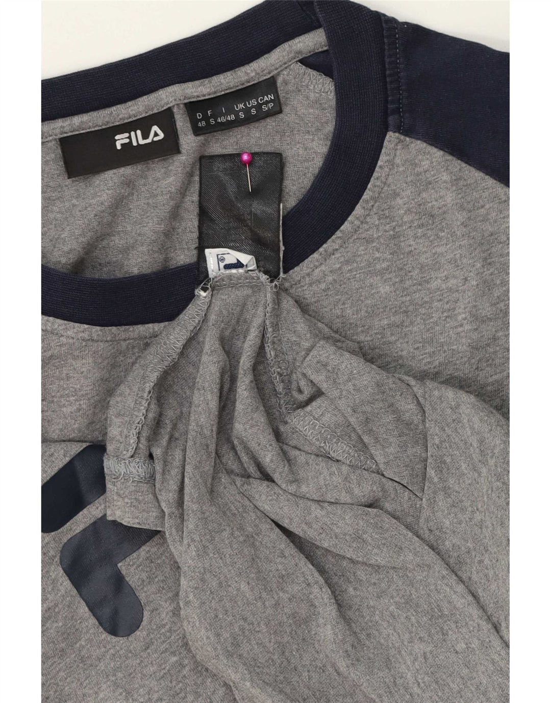 Fila Camiseta masculina gráfica manga comprida pequena cinza colorblock algodão