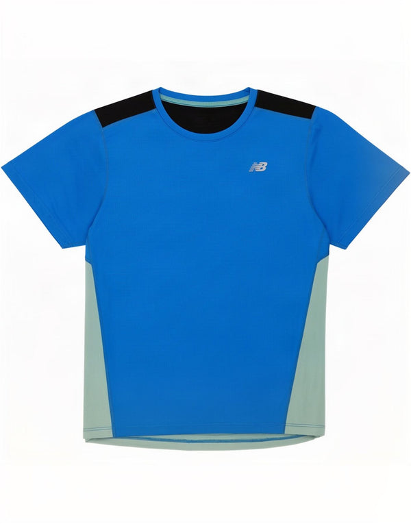 Camiseta feminina New Balance UK 16 grande azul colorblock poliéster