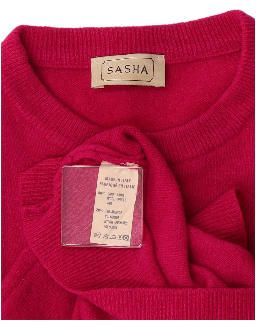 Suéter feminino SASHA com gola redonda, Reino Unido 14, grande, lã rosa